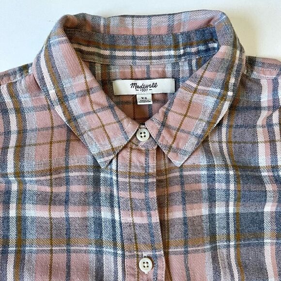 Madewell 100% Cotton Pink Grey Flannel Button Front XS - Picture 1 of 7